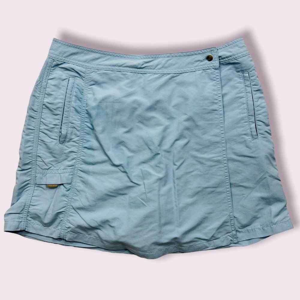 LL Bean Cargo Skort Womens Size 12 Skirt Hiking Golf Light Blue Nylon Pockets